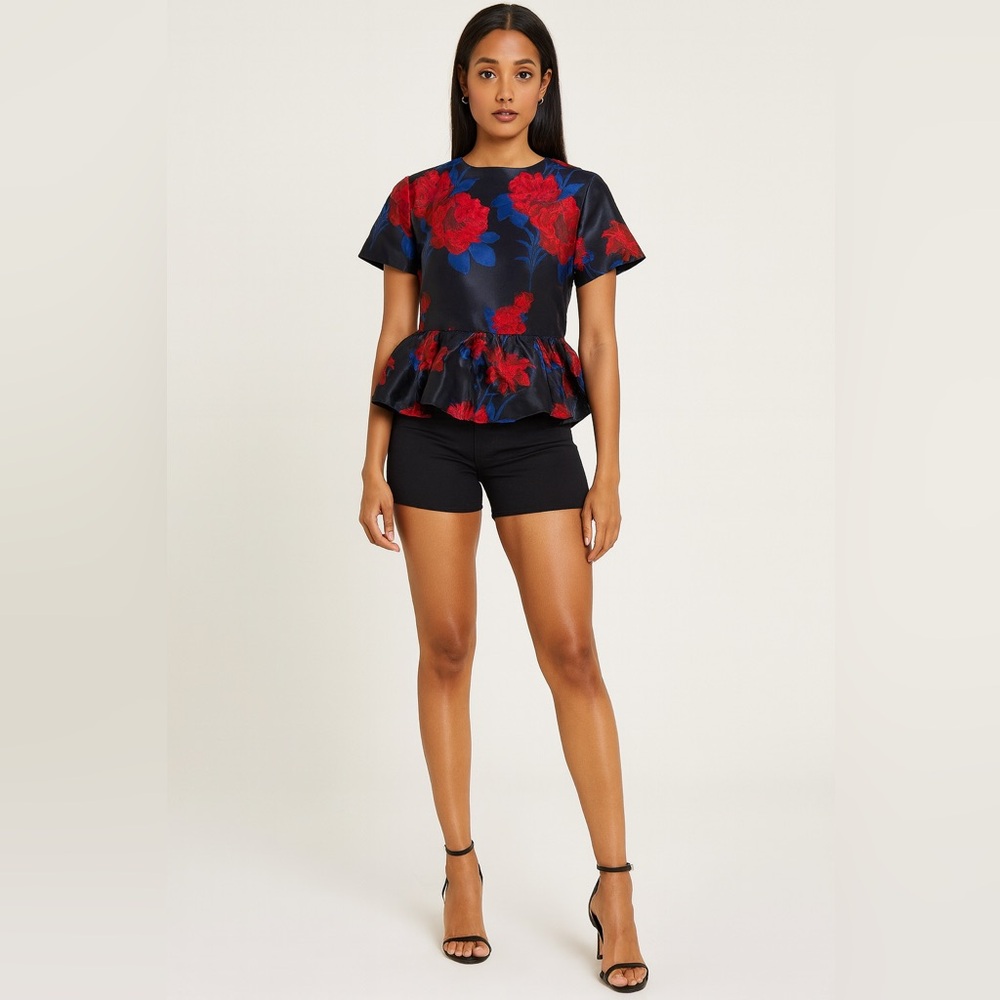 Endless Rose Anthropology Red peplum top Small brocade cottagecore Small S